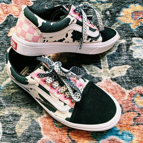 Vans Shoes - Vans Old Skool ComfyCush Customs Cow Print Pink Checkerboard Sneakers Size 7